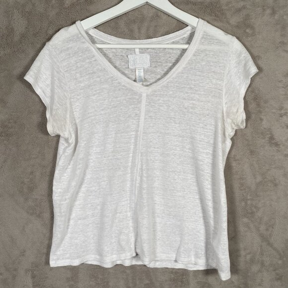 Sigrid Olsen 100% Linen T Shirt White V Neck Short Sleeve Basic Tee - Picture 2 of 9